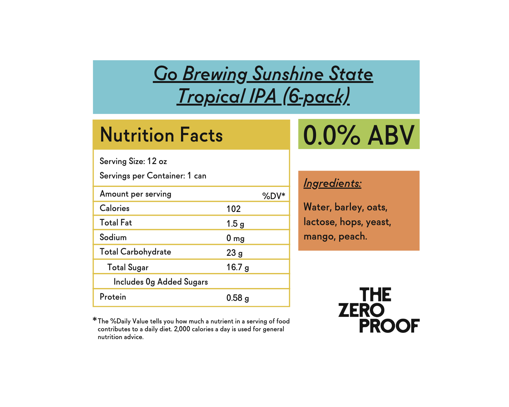 Go Brewing Sunshine State Tropical IPA Non - Alcoholic Beer - The Zero Proof