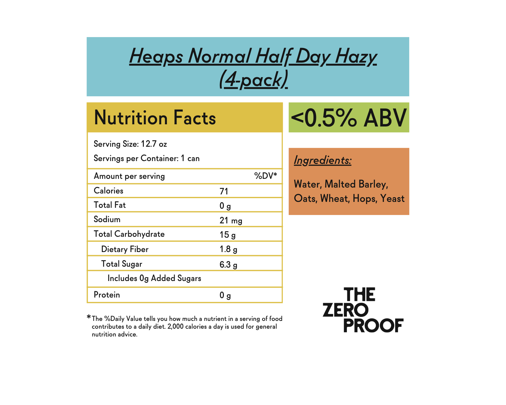 Heaps Normal Half Day Hazy Non - Alcoholic Beer - The Zero Proof