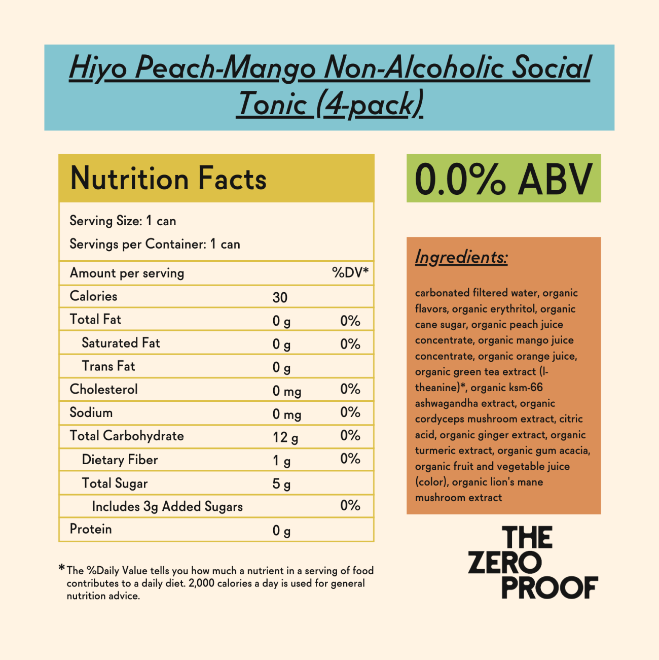 Hiyo Peach - Mango Non - Alcoholic Social Tonic (4 - pack) - The Zero Proof