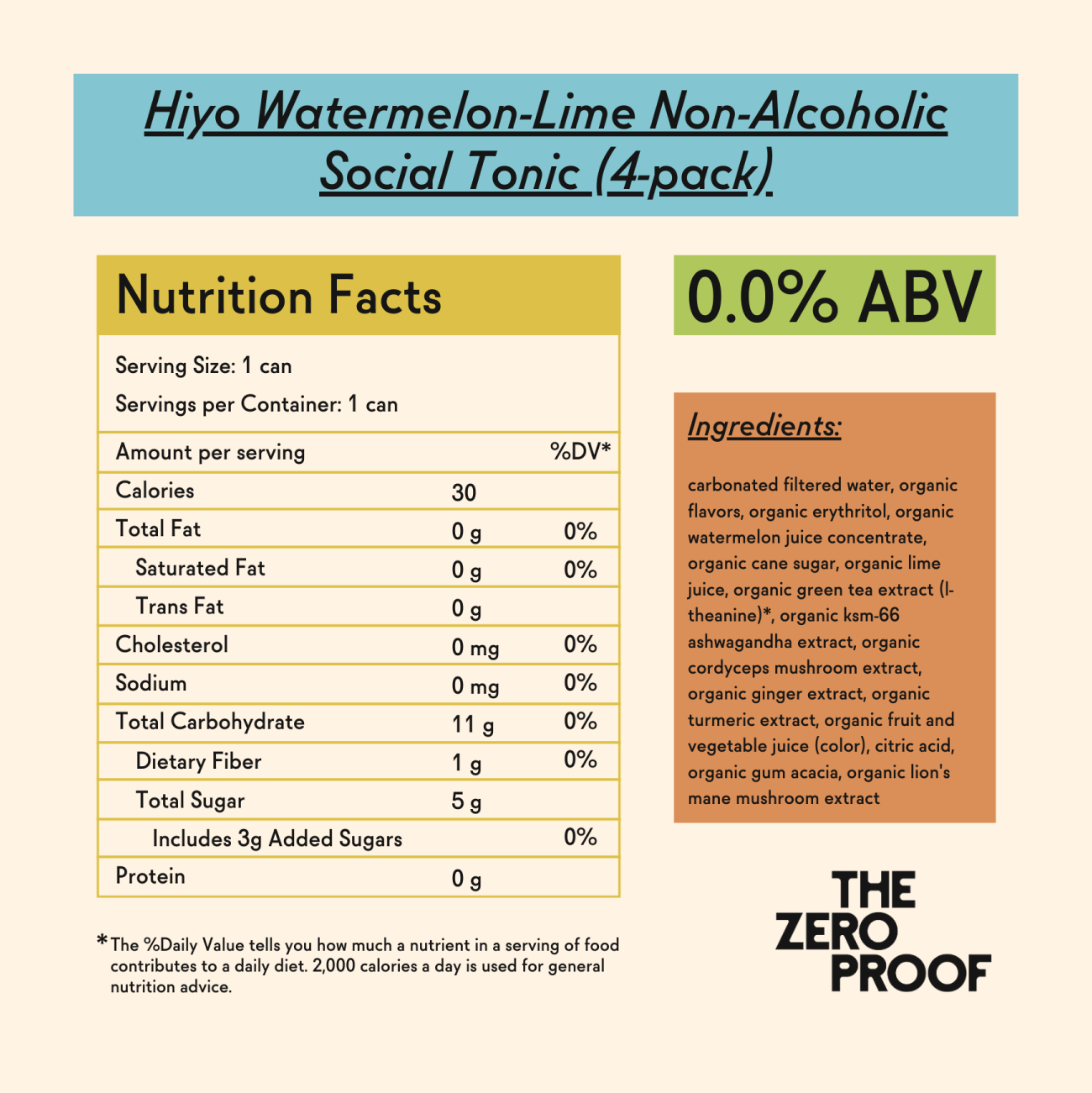 Hiyo Watermelon - Lime Non - Alcoholic Social Tonic (4 - pack) - The Zero Proof