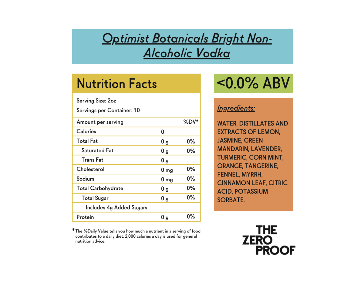 Optimist Botanicals Bright Non - Alcoholic Vodka - The Zero Proof