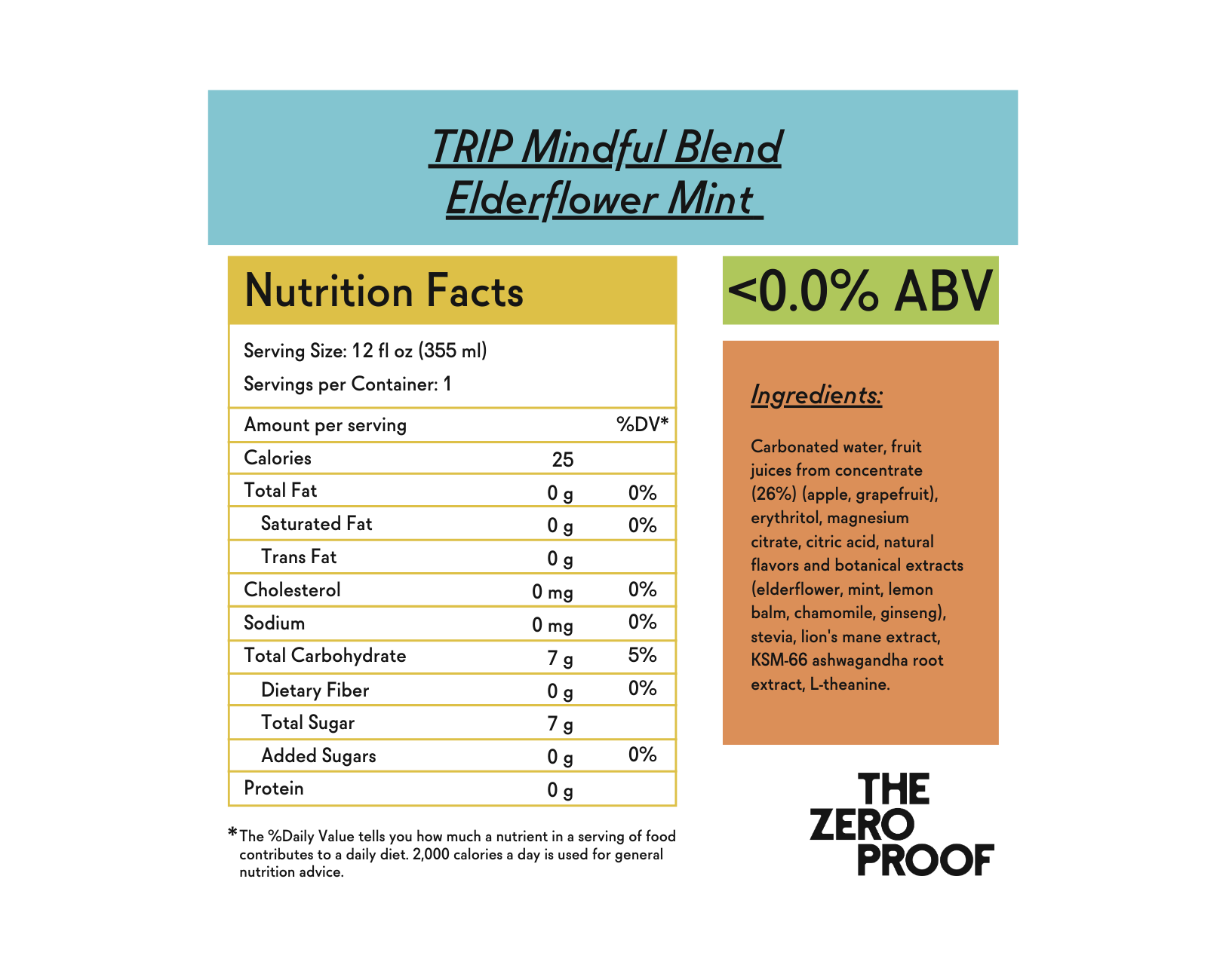 TRIP Mindful Blend Elderflower Mint Sparkling Botanical Drink - The Zero Proof