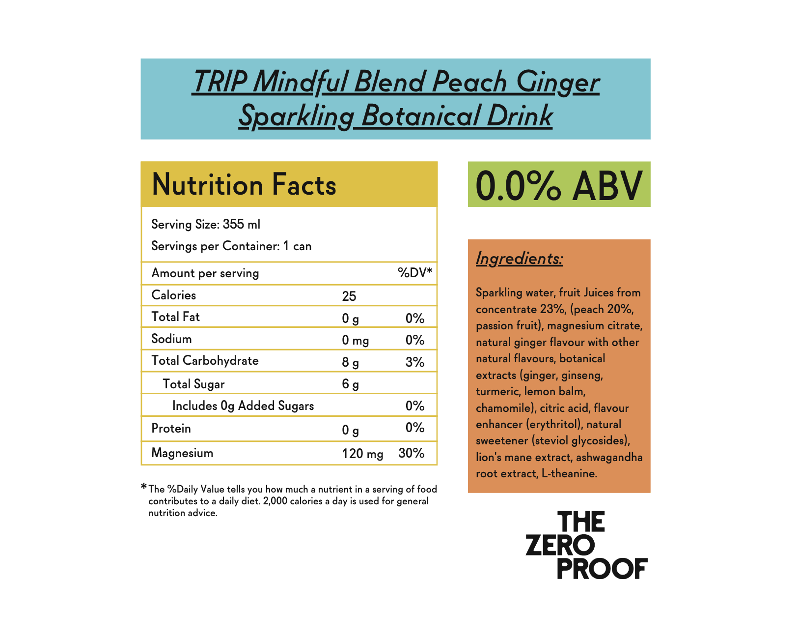TRIP Mindful Blend Peach Ginger Sparkling Botanical Drink - The Zero Proof