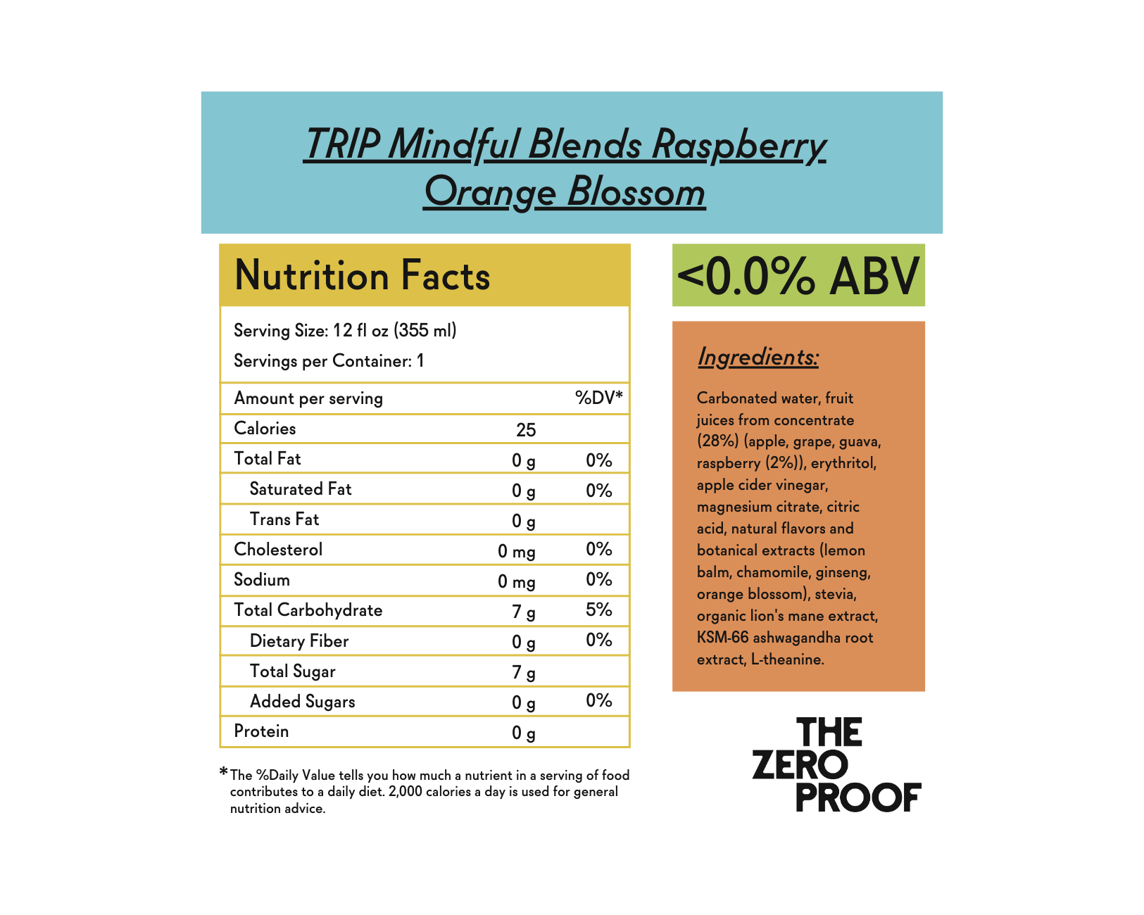 TRIP Mindful Blend Raspberry Orange Blossom Sparkling Botanical Drink - The Zero Proof